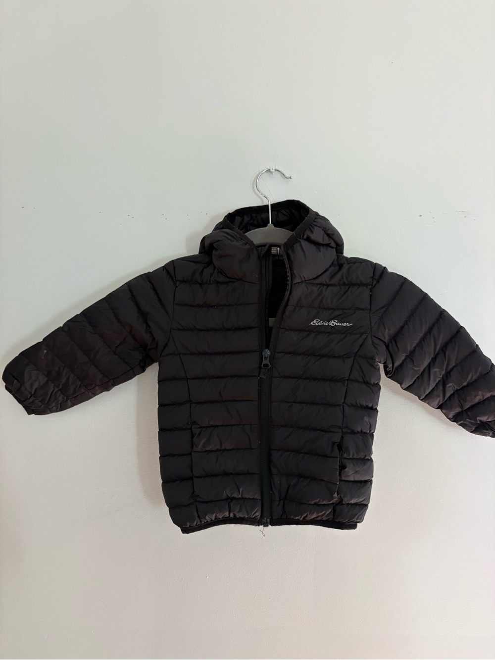 Eddie Bauer Black Packable Puffer Jacket with Hood 2T Goose Down Lightweight